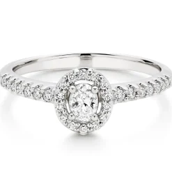 Beaverbrooks 18ct White Gold Diamond Oval Cut Halo Ring