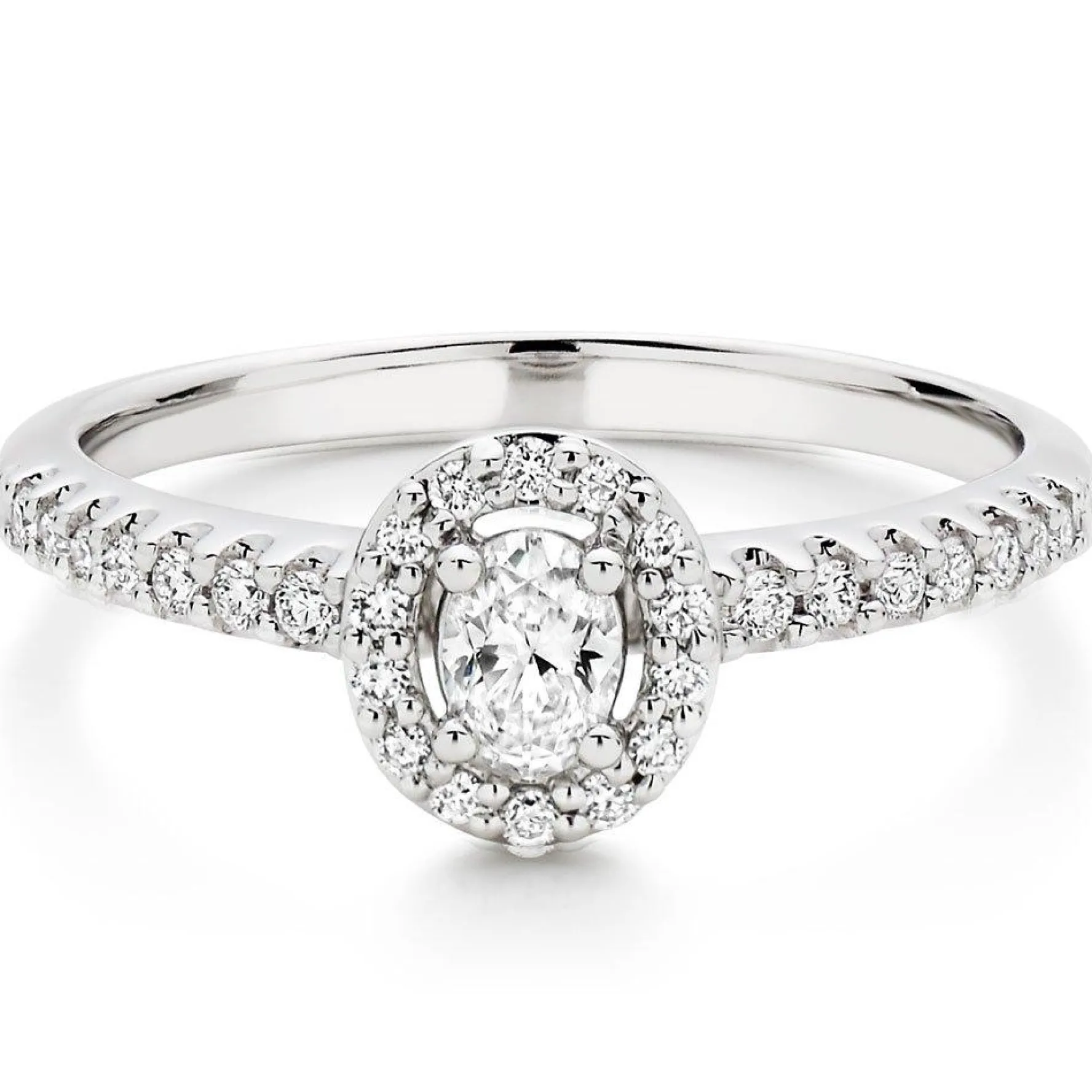Beaverbrooks 18ct White Gold Diamond Oval Cut Halo Ring