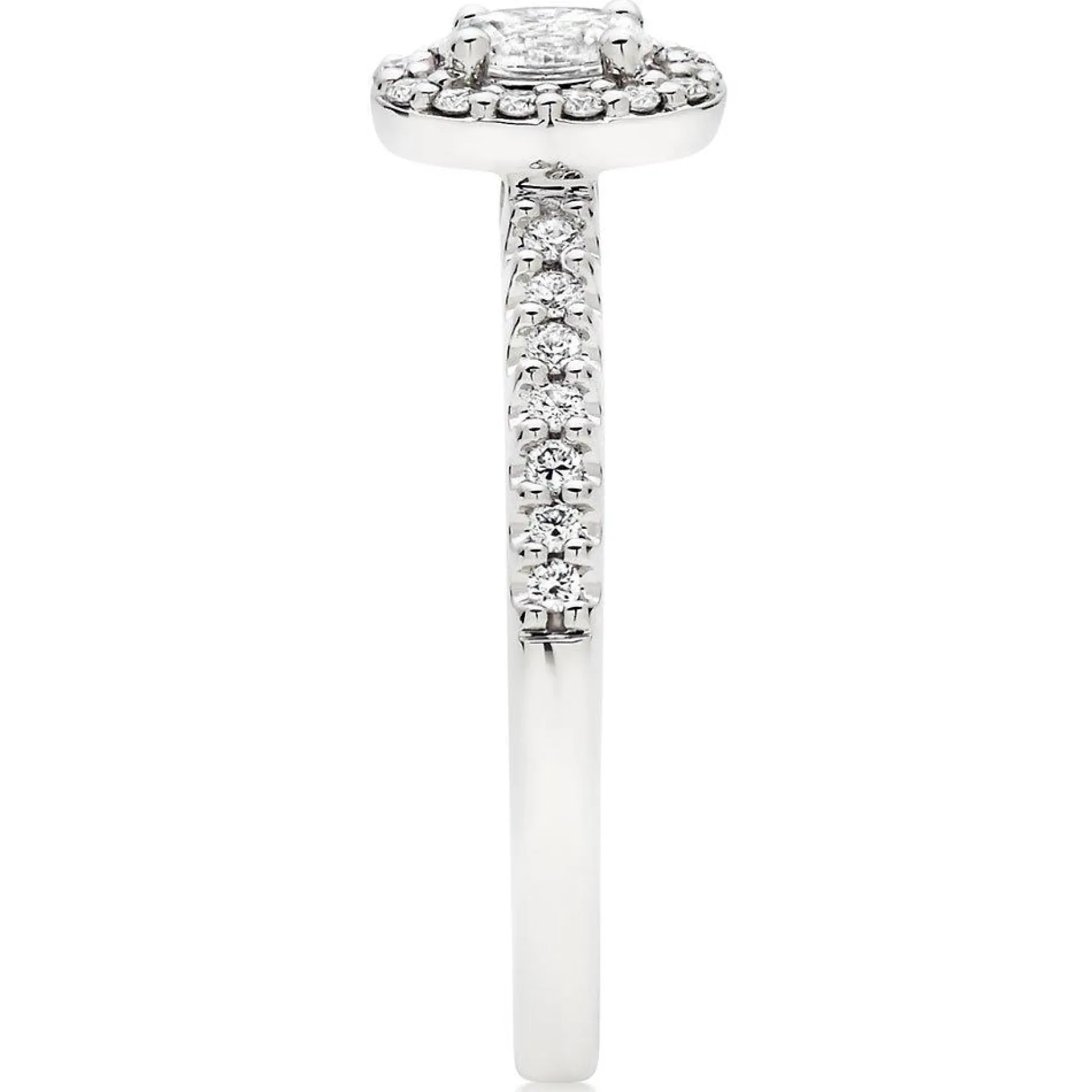 Beaverbrooks 18ct White Gold Diamond Oval Cut Halo Ring