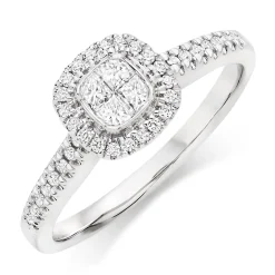 Beaverbrooks 18ct White Gold Diamond Cluster Halo Ring