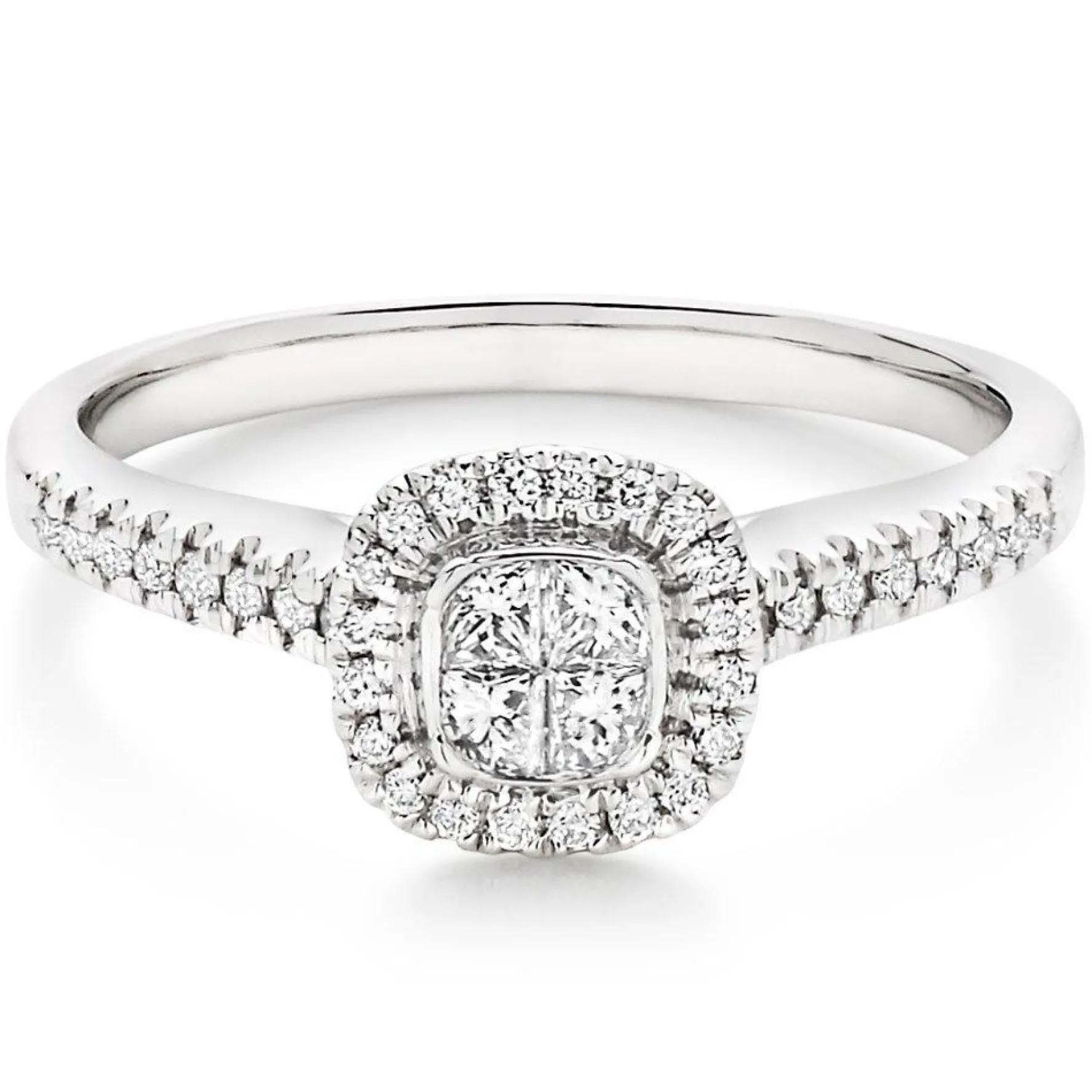 Beaverbrooks 18ct White Gold Diamond Cluster Halo Ring