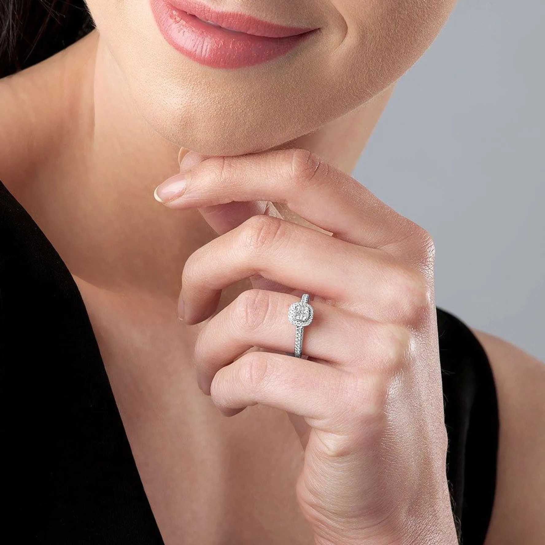 Beaverbrooks 18ct White Gold Diamond Cluster Halo Ring
