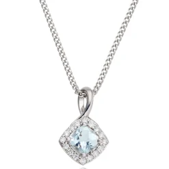 Beaverbrooks 9ct White Gold Diamond Aquamarine Pendant