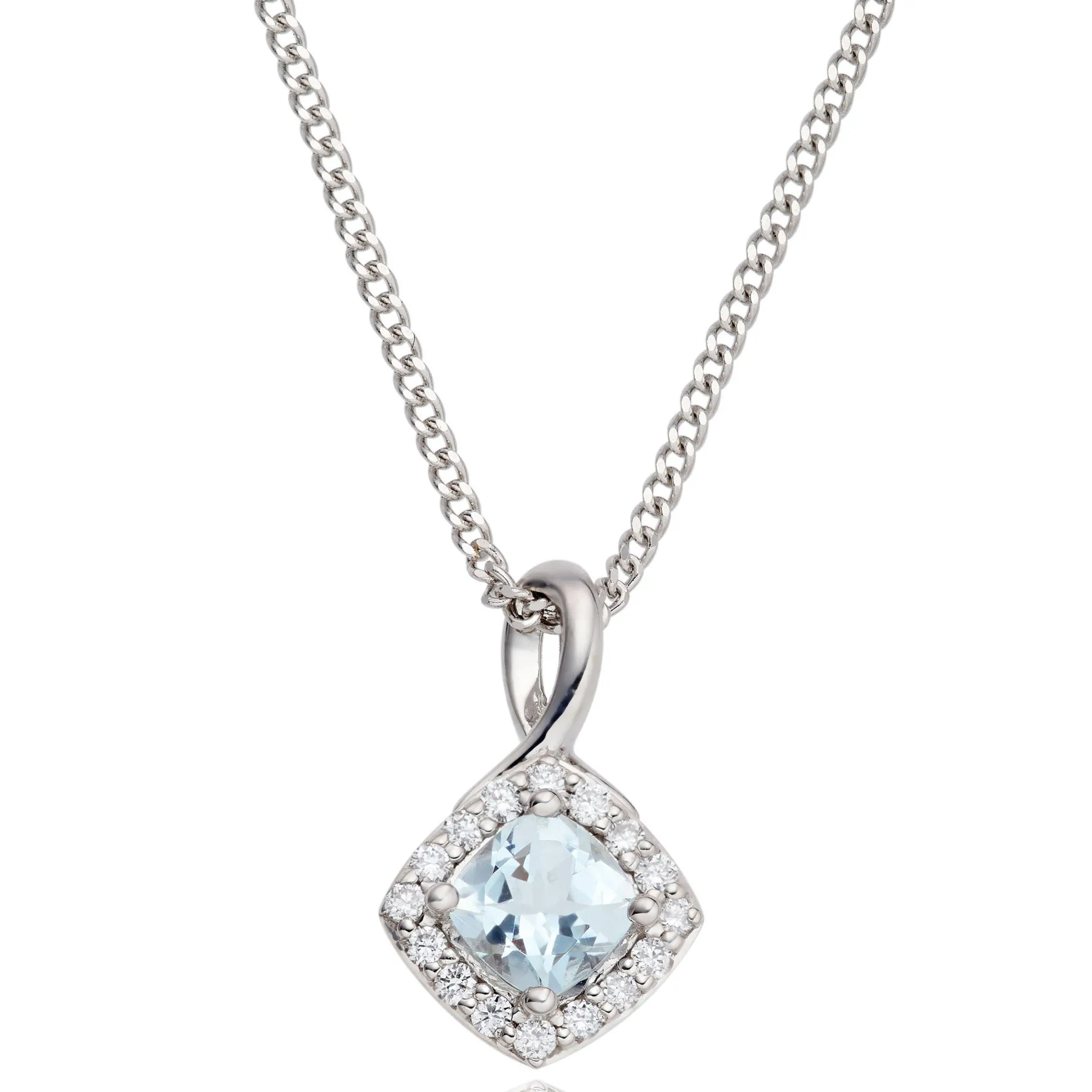 Beaverbrooks 9ct White Gold Diamond Aquamarine Pendant