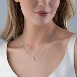 Beaverbrooks 9ct White Gold Diamond Aquamarine Pendant