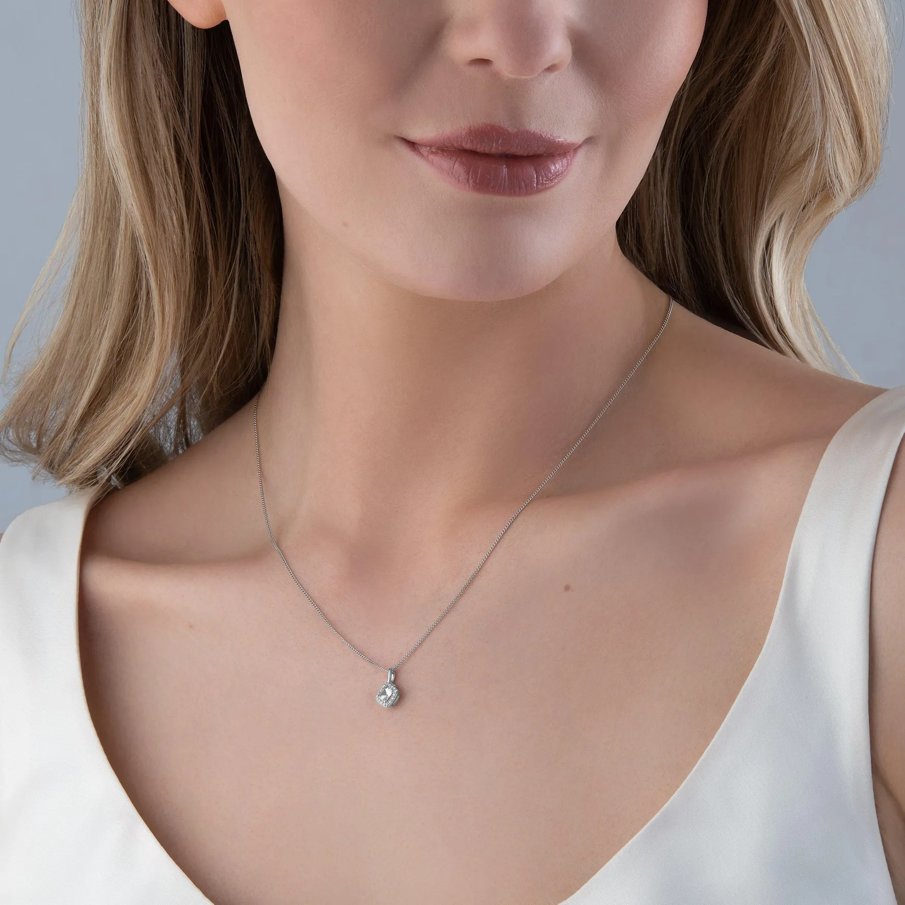 Beaverbrooks 9ct White Gold Diamond Aquamarine Pendant