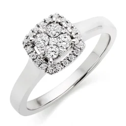 Beaverbrooks 9ct White Gold Diamond Cluster Halo Ring