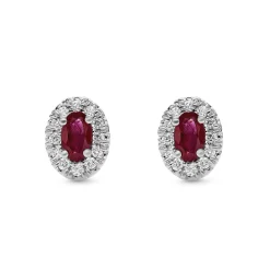Beaverbrooks 18ct White Gold Diamond Ruby Halo Earrings