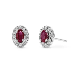 Beaverbrooks 18ct White Gold Diamond Ruby Halo Earrings