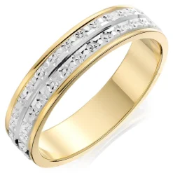 Beaverbrooks 9ct Yellow and White Gold 4.5mm Sparkle Cut Ladies Wedding Ring