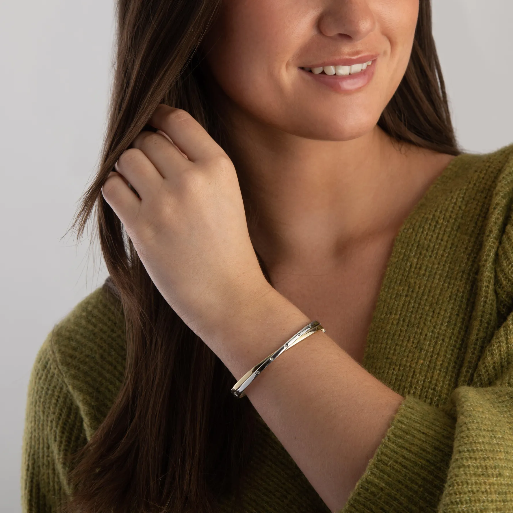 Beaverbrooks 9ct Yellow and White Gold Diamond Bangle