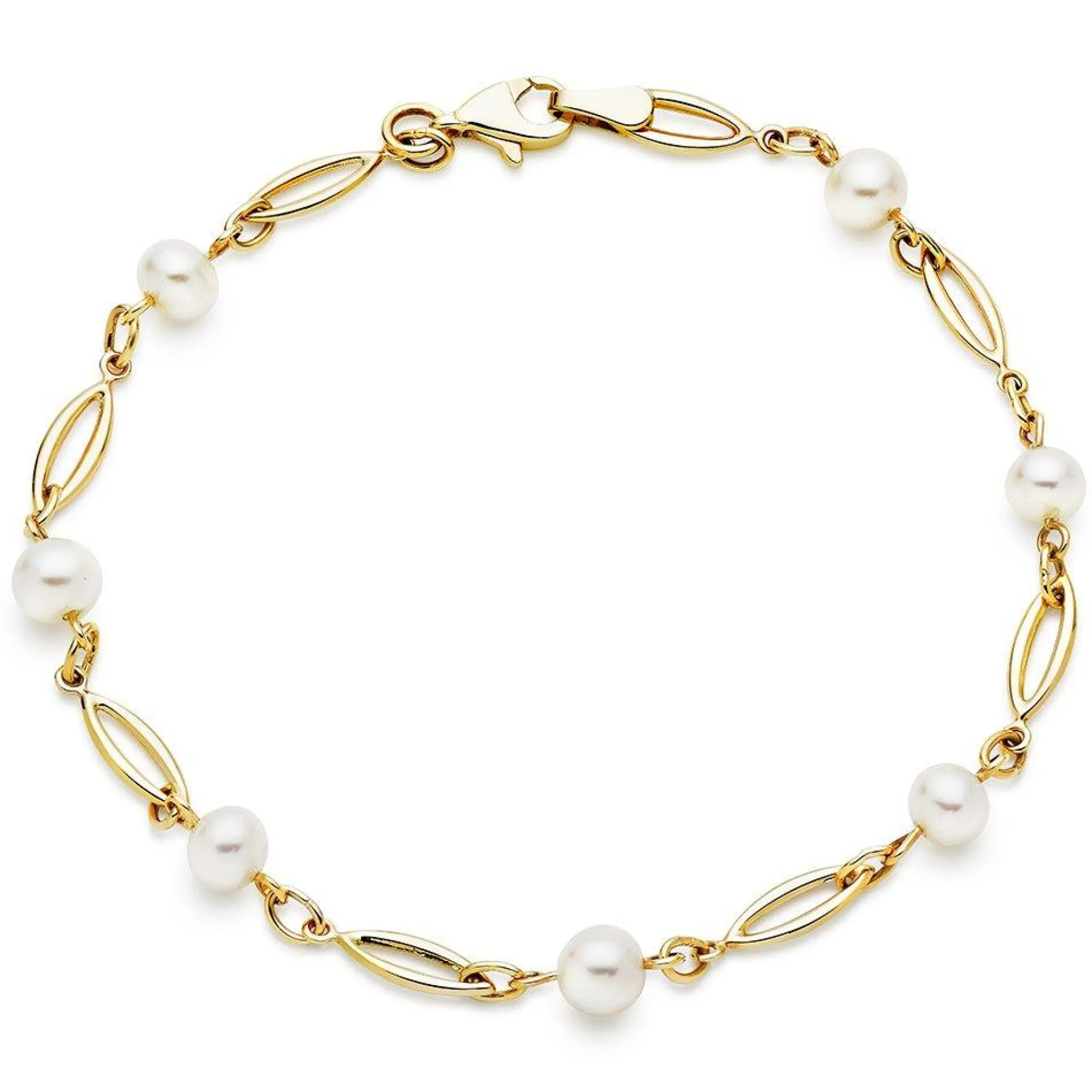 Beaverbrooks 9ct Yellow Gold Freshwater Cultured Pearl Bracelet