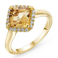 Beaverbrooks 9ct Yellow Gold Diamond Citrine Ring