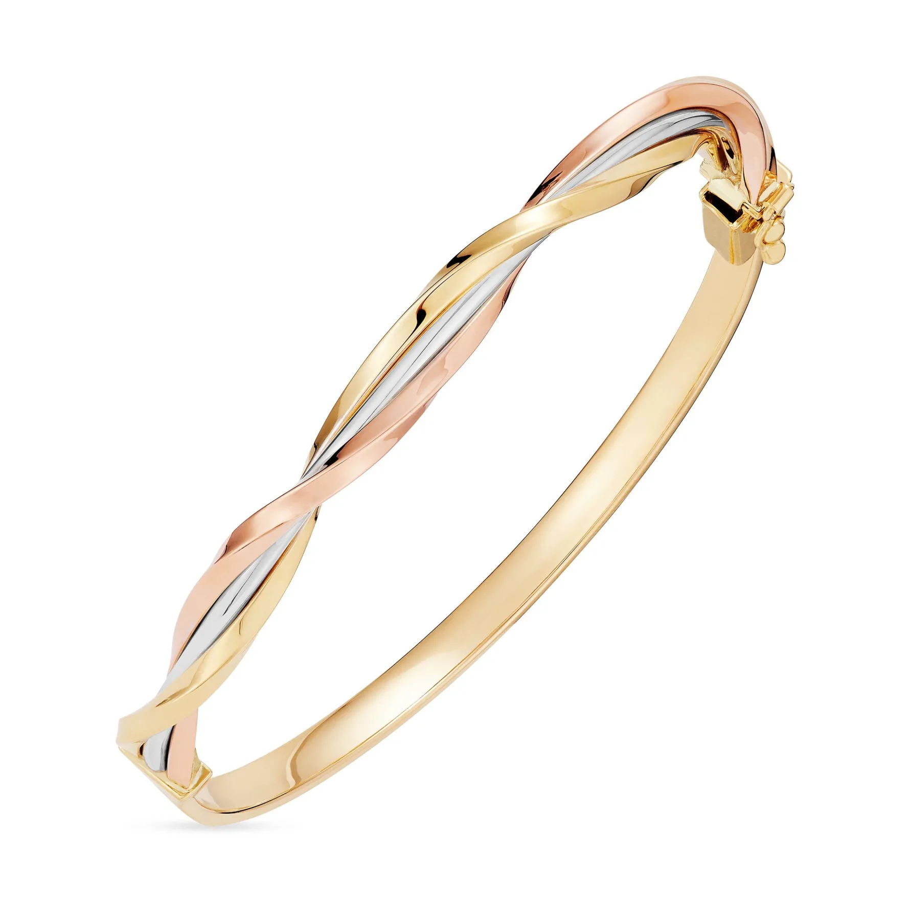 Beaverbrooks 9ct Yellow Gold, White Gold and Rose Gold Twist Bangle