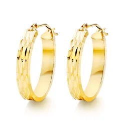 Beaverbrooks 9ct Yellow Gold Sparkle Cut Hoop Earrings
