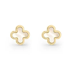 Beaverbrooks 9ct Yellow Gold Mother of Pearl Clover Stud Earrings