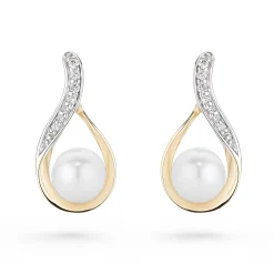 Beaverbrooks 9ct Yellow Gold Diamond Freshwater Cultured Pearl Necklace and Earrings Set