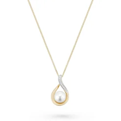 Beaverbrooks 9ct Yellow Gold Diamond Freshwater Cultured Pearl Necklace and Earrings Set