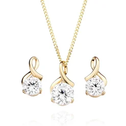 Beaverbrooks 9ct Yellow Gold Cubic Zirconia Pendant and Earrings Set