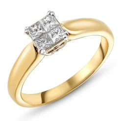 Beaverbrooks 18ct Yellow Gold Diamond Princess Cut Cluster Ring