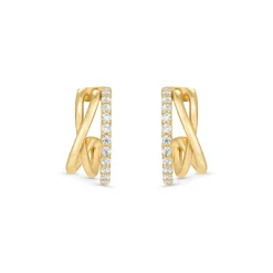 Beaverbrooks 9ct Yellow Gold Cubic Zirconia Twist Hoop Huggie Earrings