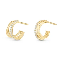 Beaverbrooks 9ct Yellow Gold Cubic Zirconia Twist Hoop Huggie Earrings