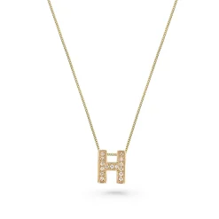 Beaverbrooks 9ct Yellow Gold Diamond Initial H Pendant