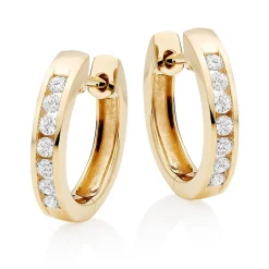 Beaverbrooks 9ct Yellow Gold Diamond Hoop Earrings