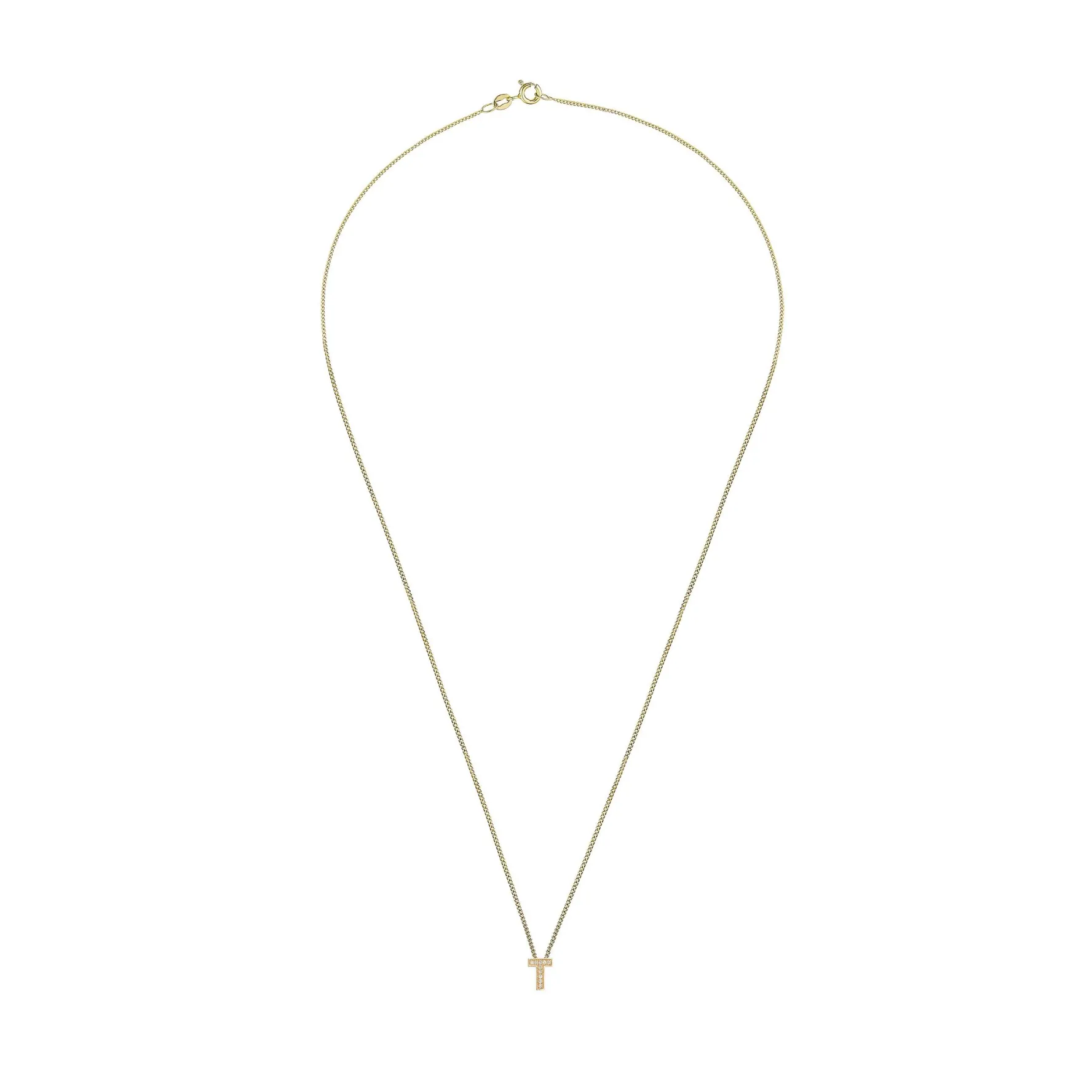 Beaverbrooks 9ct Yellow Gold Diamond Initial T Pendant