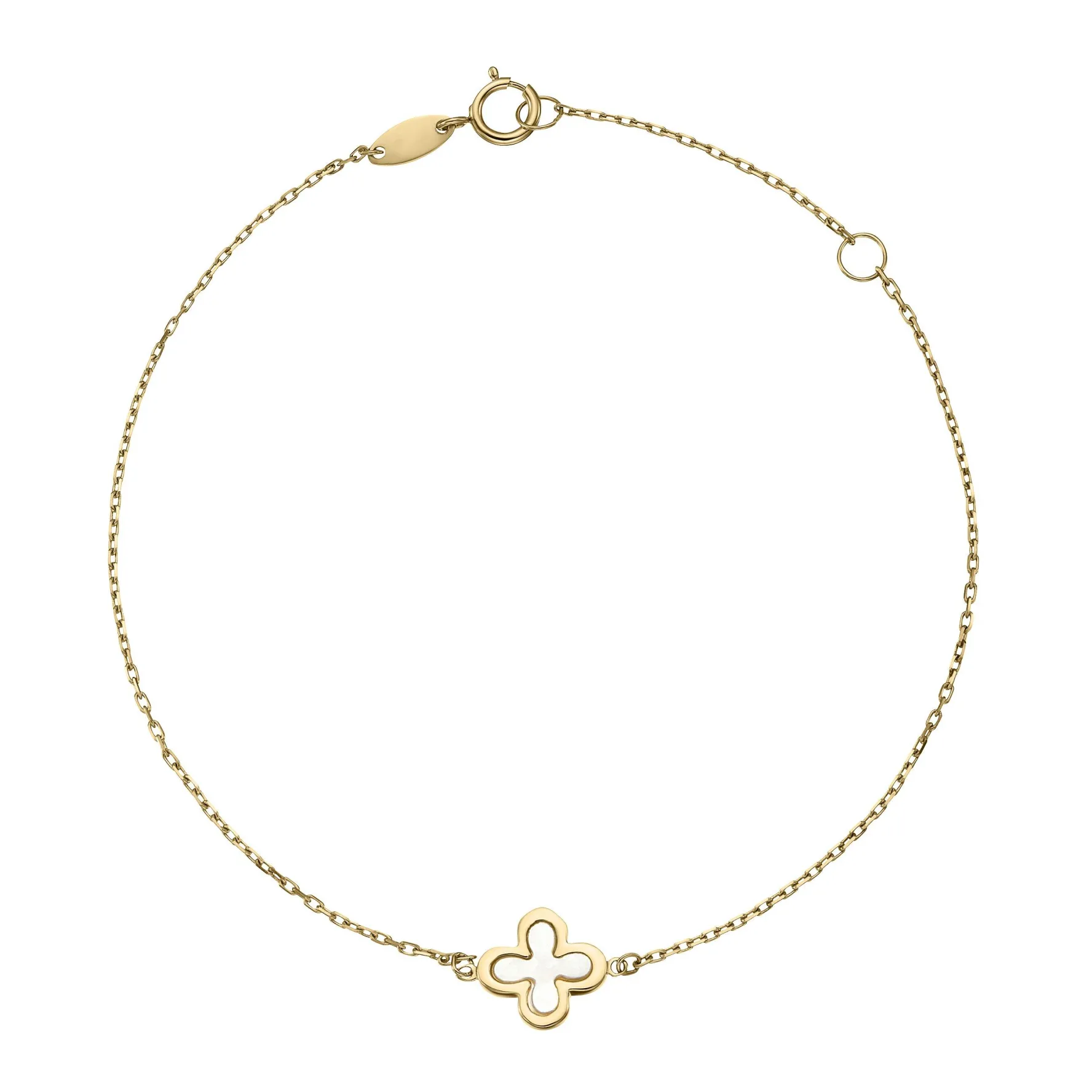Beaverbrooks 9ct Yellow Gold Mother of Pearl Single Clover Bracelet