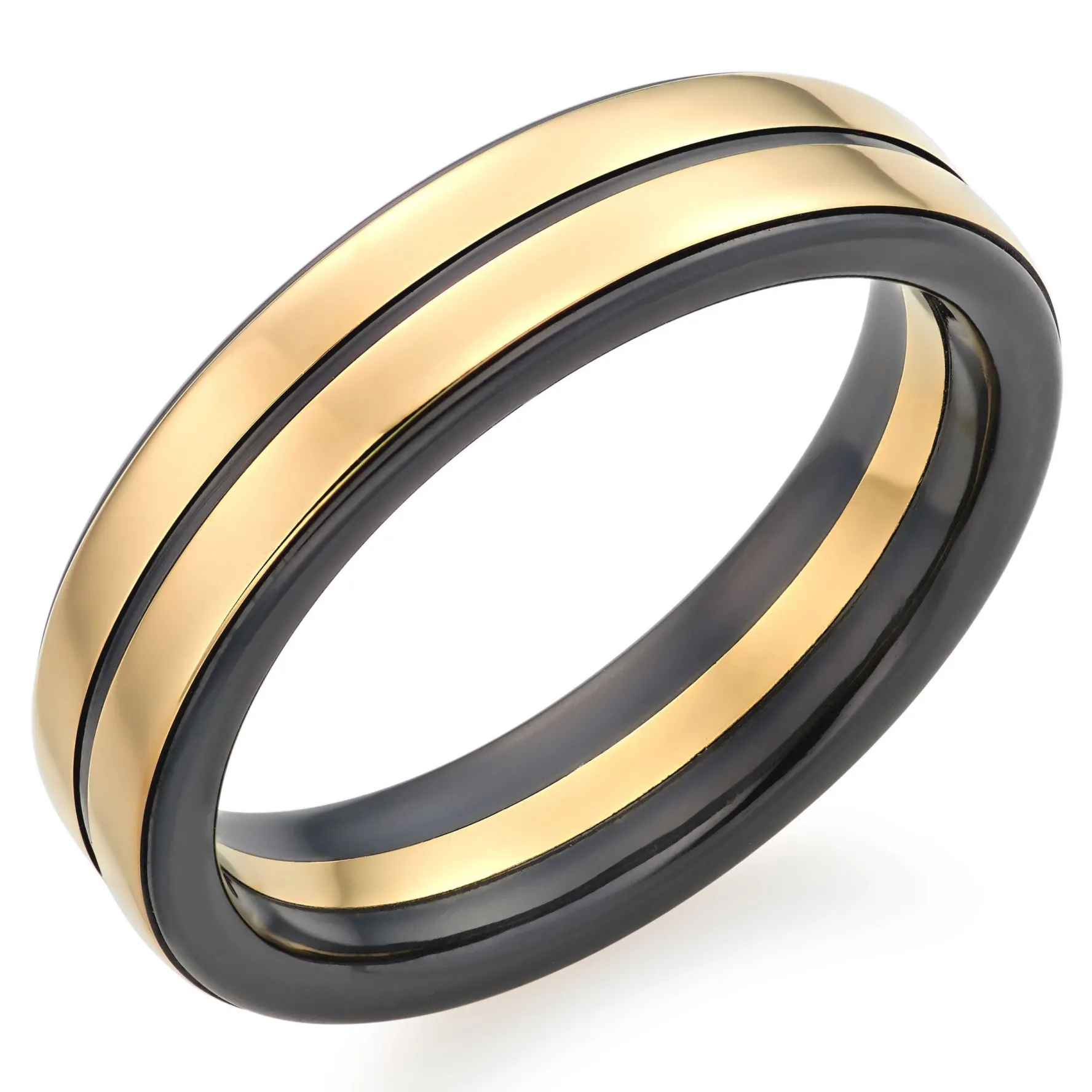 Beaverbrooks 18ct Yellow Gold and Zirconium 5.5mm Men’s Wedding Ring