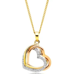Beaverbrooks 9ct Yellow Gold, White Gold and Rose Gold Cubic Zirconia Heart Pendant