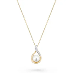 Beaverbrooks 9ct Yellow Gold Diamond Freshwater Pearl Pendant