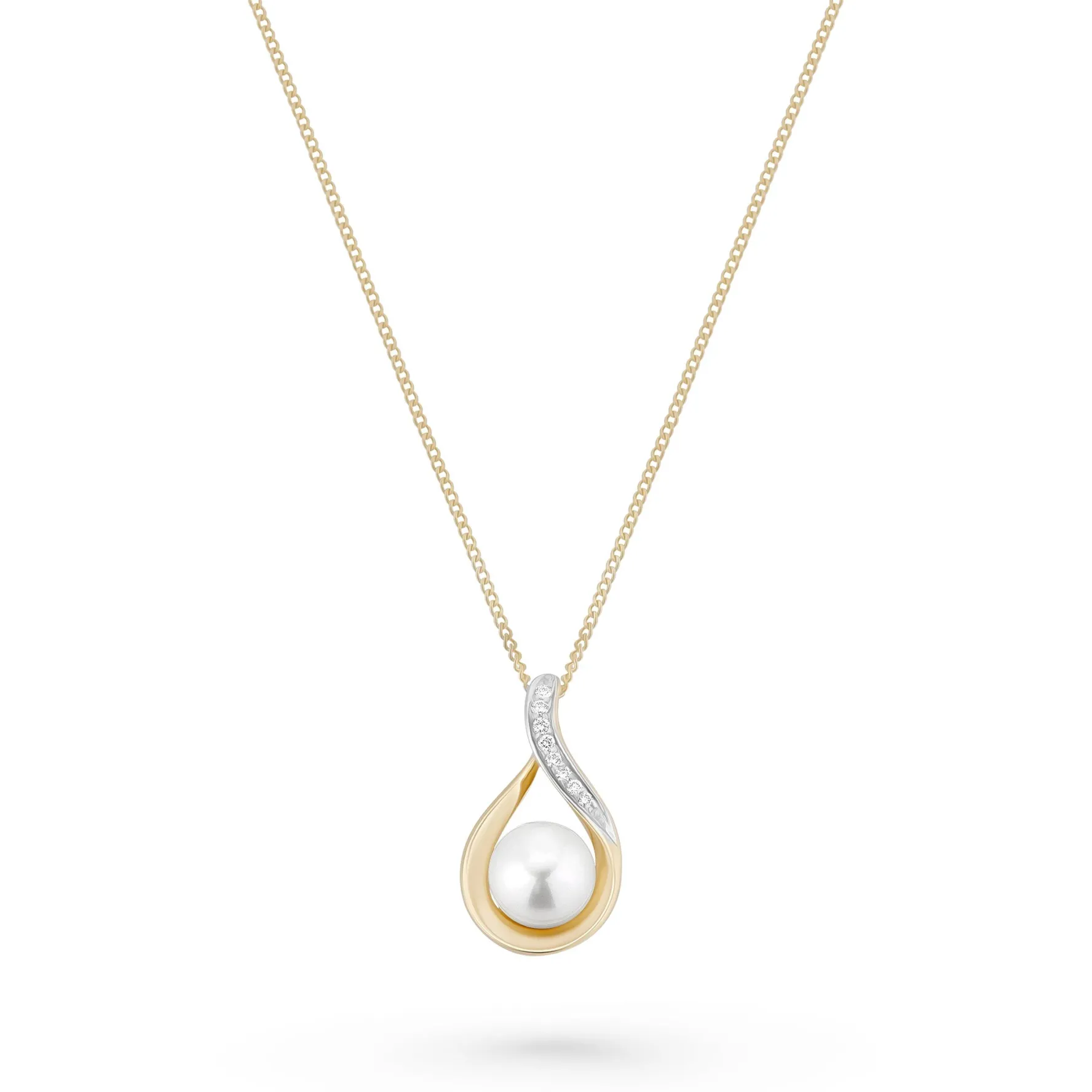 Beaverbrooks 9ct Yellow Gold Diamond Freshwater Pearl Pendant