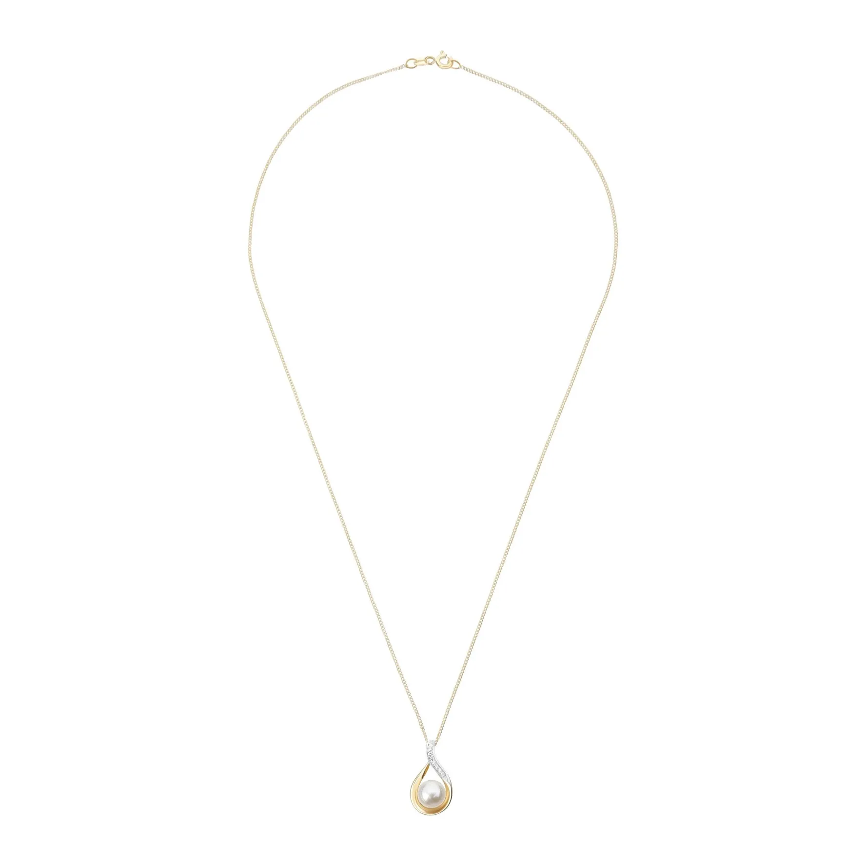 Beaverbrooks 9ct Yellow Gold Diamond Freshwater Pearl Pendant
