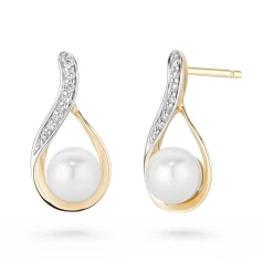 Beaverbrooks 9ct Yellow Gold Diamond Freshwater Cultured Pearl Stud Earrings