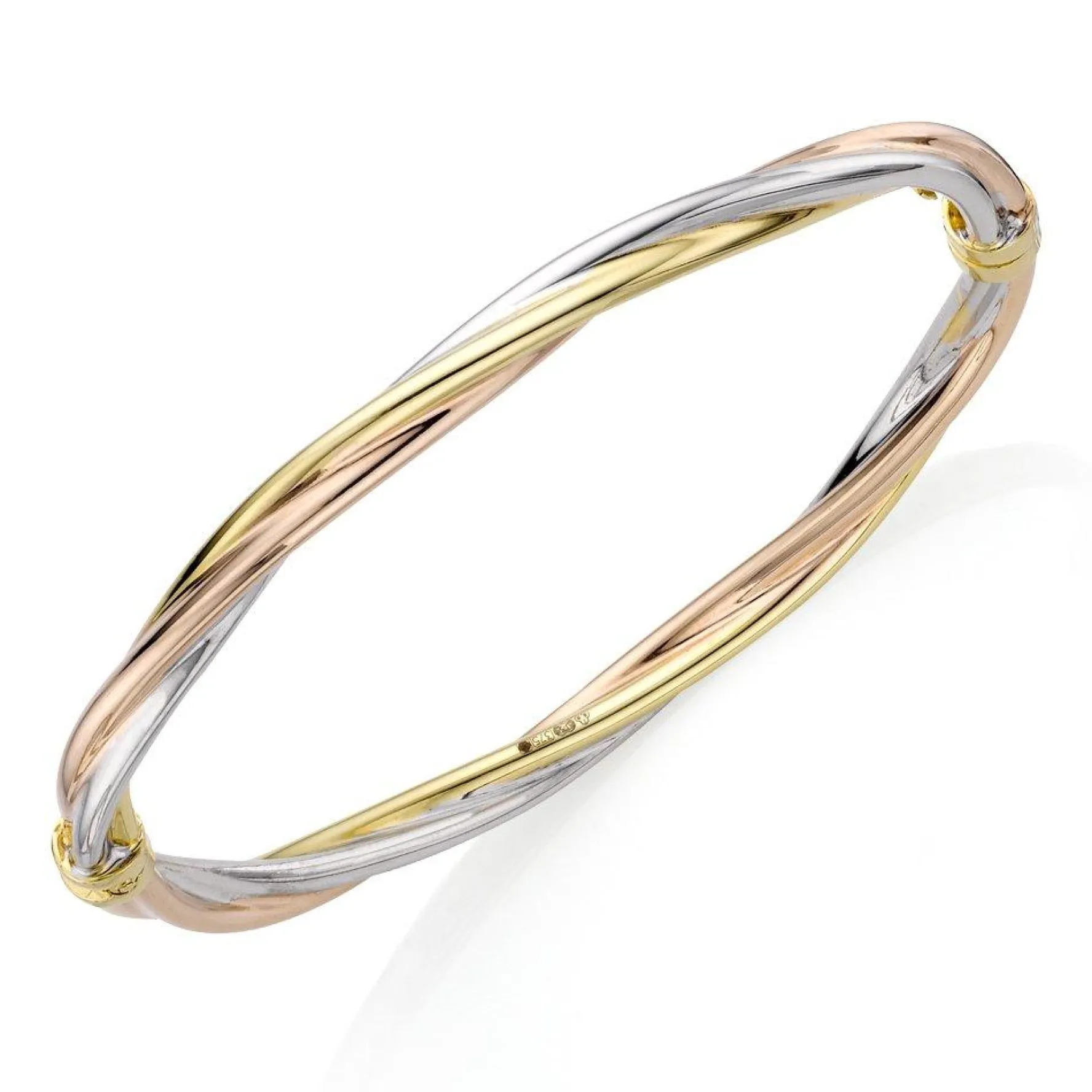 Beaverbrooks 9ct Yellow Gold, White Gold and Rose Gold Twist Bangle