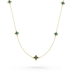 Beaverbrooks 9ct Yellow Gold Malachite Clover Necklace