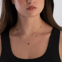 Beaverbrooks 9ct Yellow Gold Malachite Clover Necklace