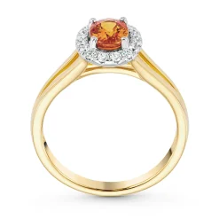 Beaverbrooks 18ct Yellow Gold Diamond Orange Sapphire Halo Engagement Ring