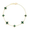 Beaverbrooks 9ct Yellow Gold Malachite Clover Bracelet