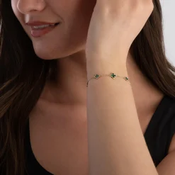 Beaverbrooks 9ct Yellow Gold Malachite Clover Bracelet