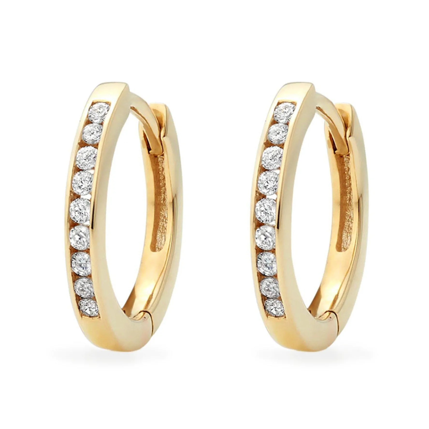 Beaverbrooks 9ct Yellow Gold Diamond Huggie Hoop Earrings