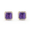 Beaverbrooks 9ct Yellow Gold Diamond Amethyst Stud Earrings