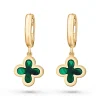 Beaverbrooks 9ct Yellow Gold Malachite Clover Huggie Earrings