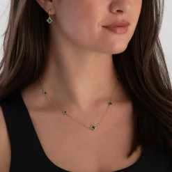Beaverbrooks 9ct Yellow Gold Malachite Clover Huggie Earrings