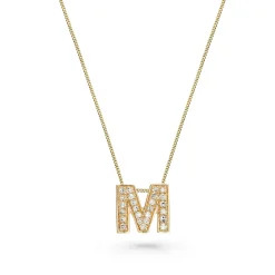 Beaverbrooks 9ct Yellow Gold Diamond Initial M Pendant