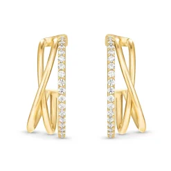 Beaverbrooks 9ct Yellow Gold Cubic Zirconia Twist Hoop Earrings