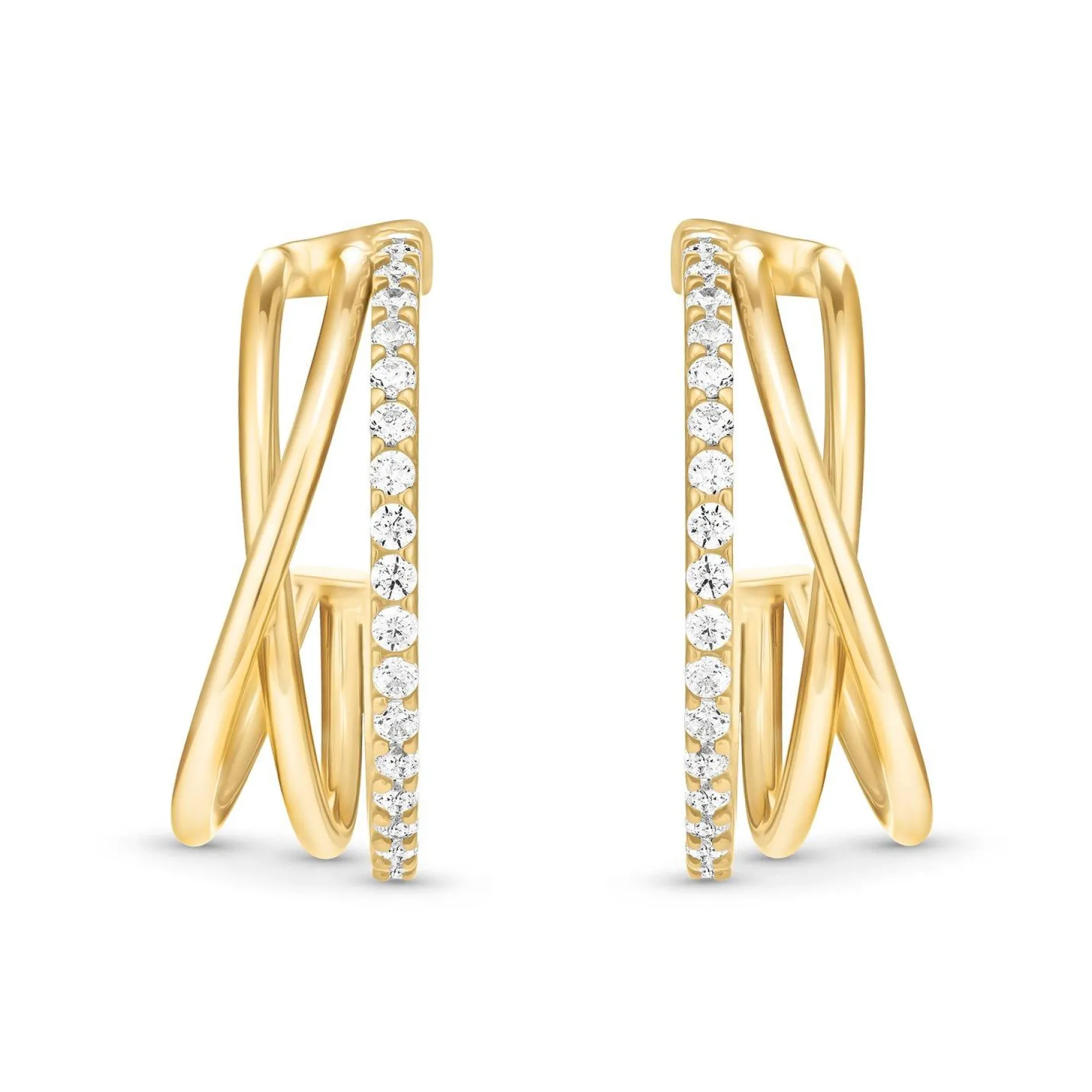 Beaverbrooks 9ct Yellow Gold Cubic Zirconia Twist Hoop Earrings