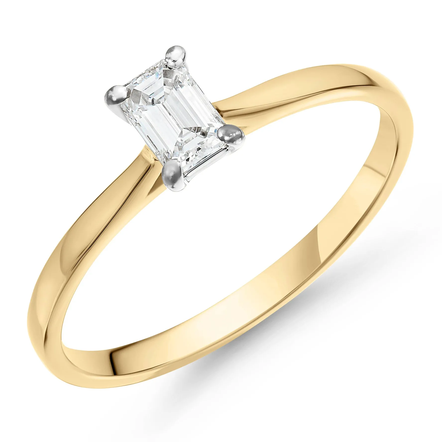 Beaverbrooks 18ct Yellow Gold Emerald Shaped Diamond Solitaire Ring